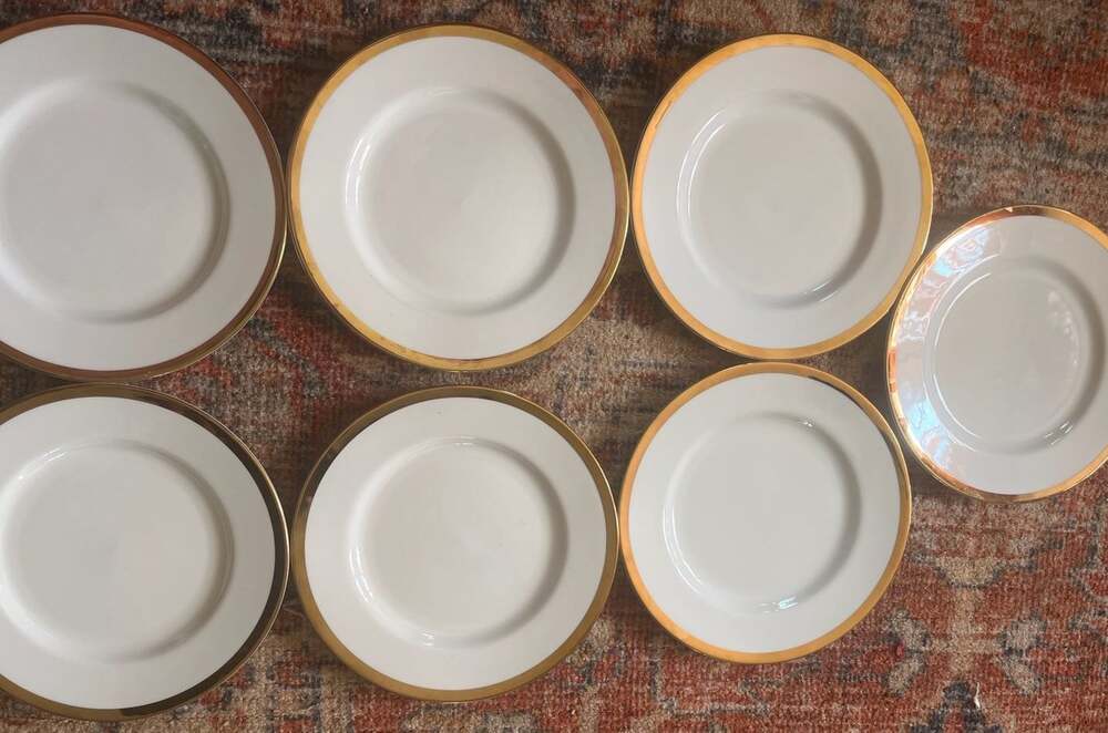 Pier 1 Imports Porcelain Gold Band 8 Inch Salad Plates (Set of 7)